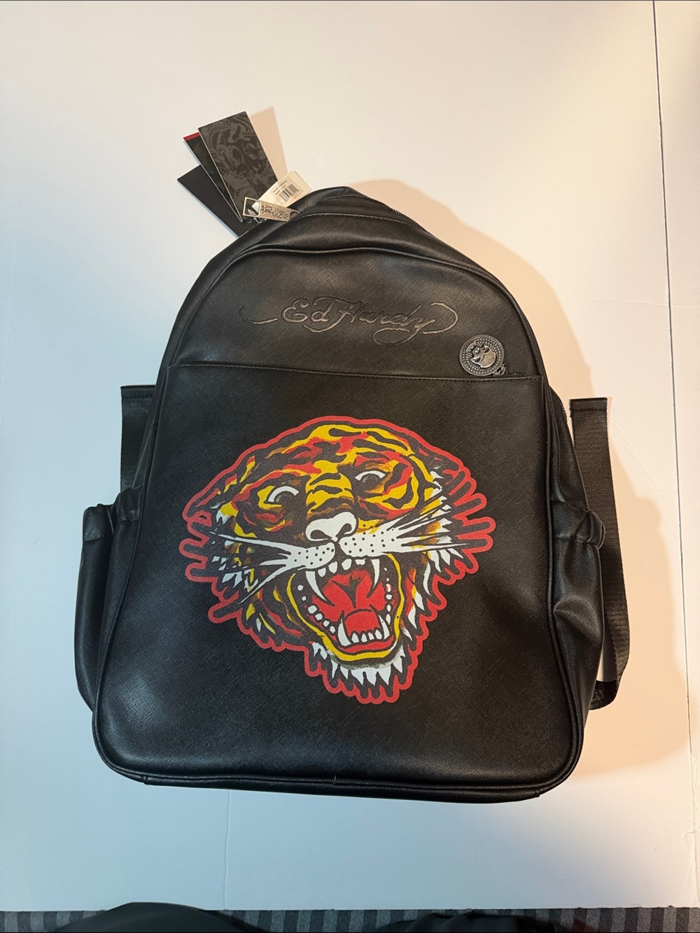 Ed Hardy Black Backpack with Multicolor Tiger Motif